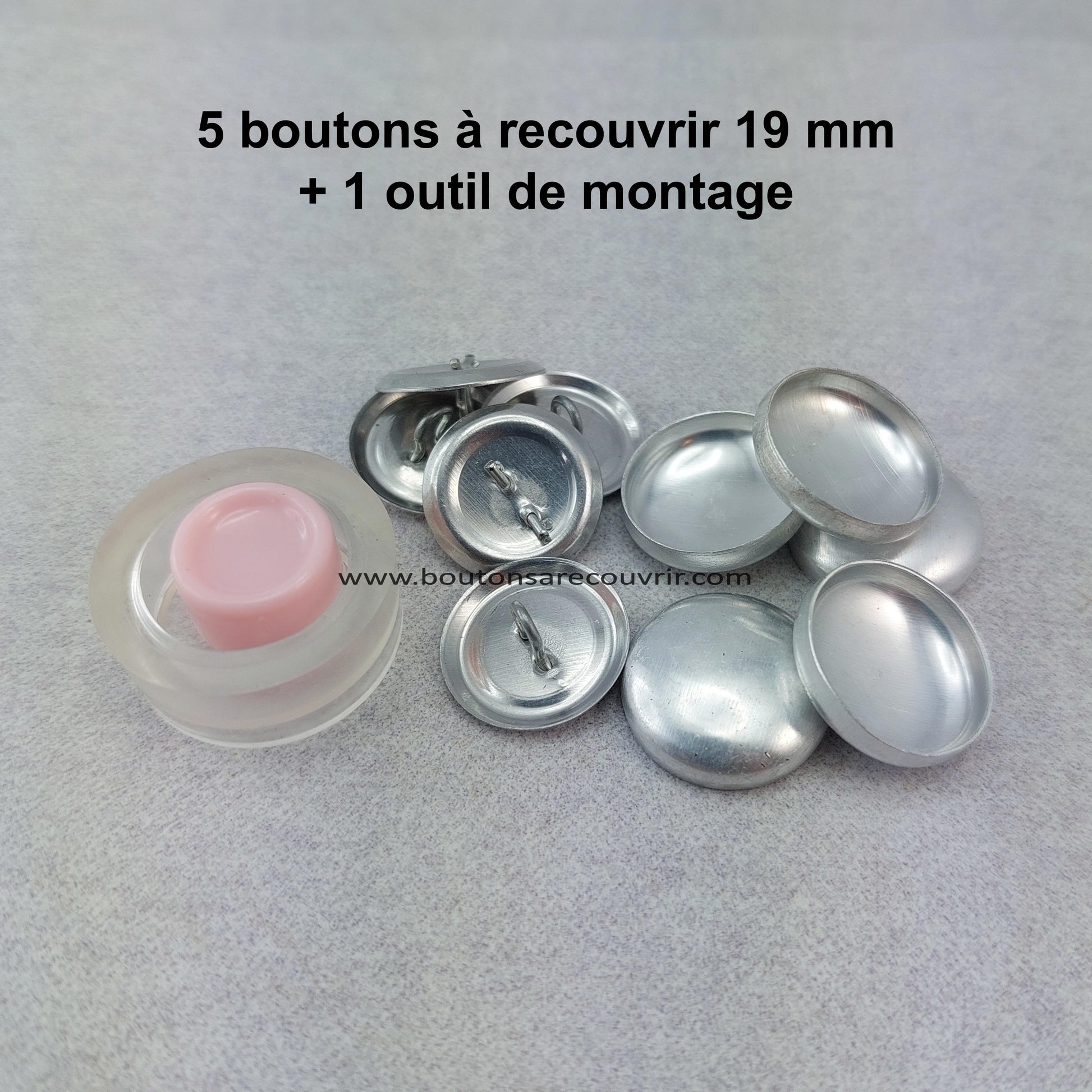 5 boutons à recouvrir 19 mm avec outil de montage
