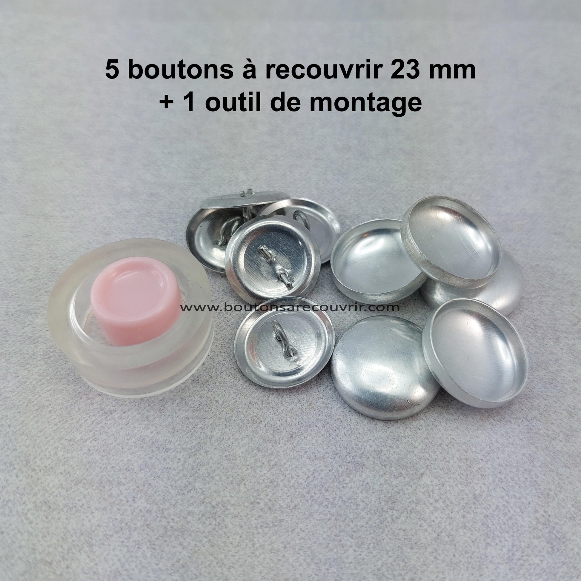 5 boutons à recouvrir 23 mm avec outil de montage