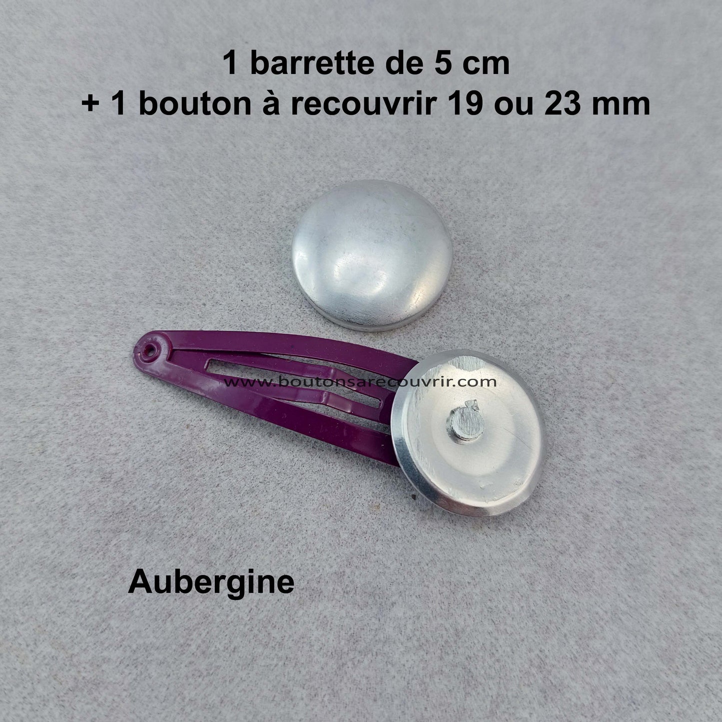 1 barrette de 5 cm - bouton à recouvrir 19 ou 23 mm - AUBERGINE
