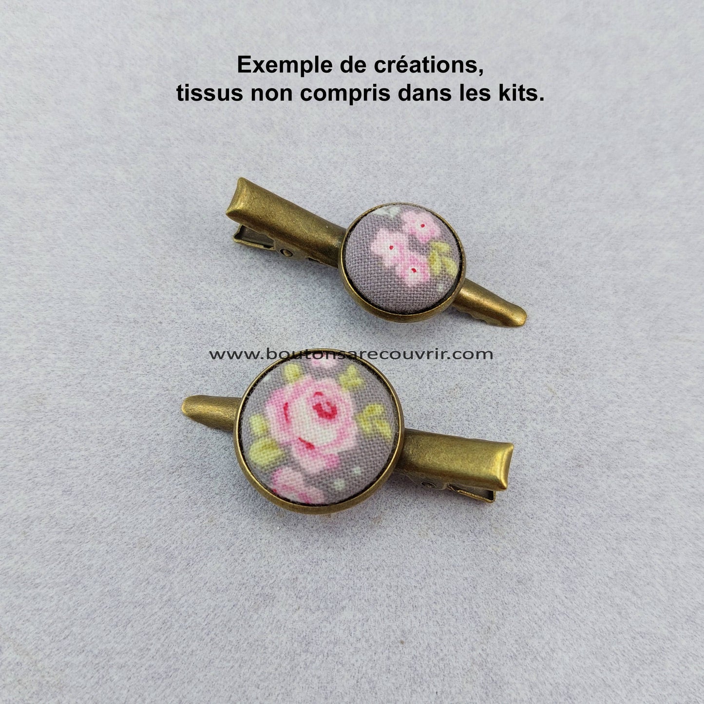 Exemple de créations barrette à cheveux - boutons à recouvrir 19 mm