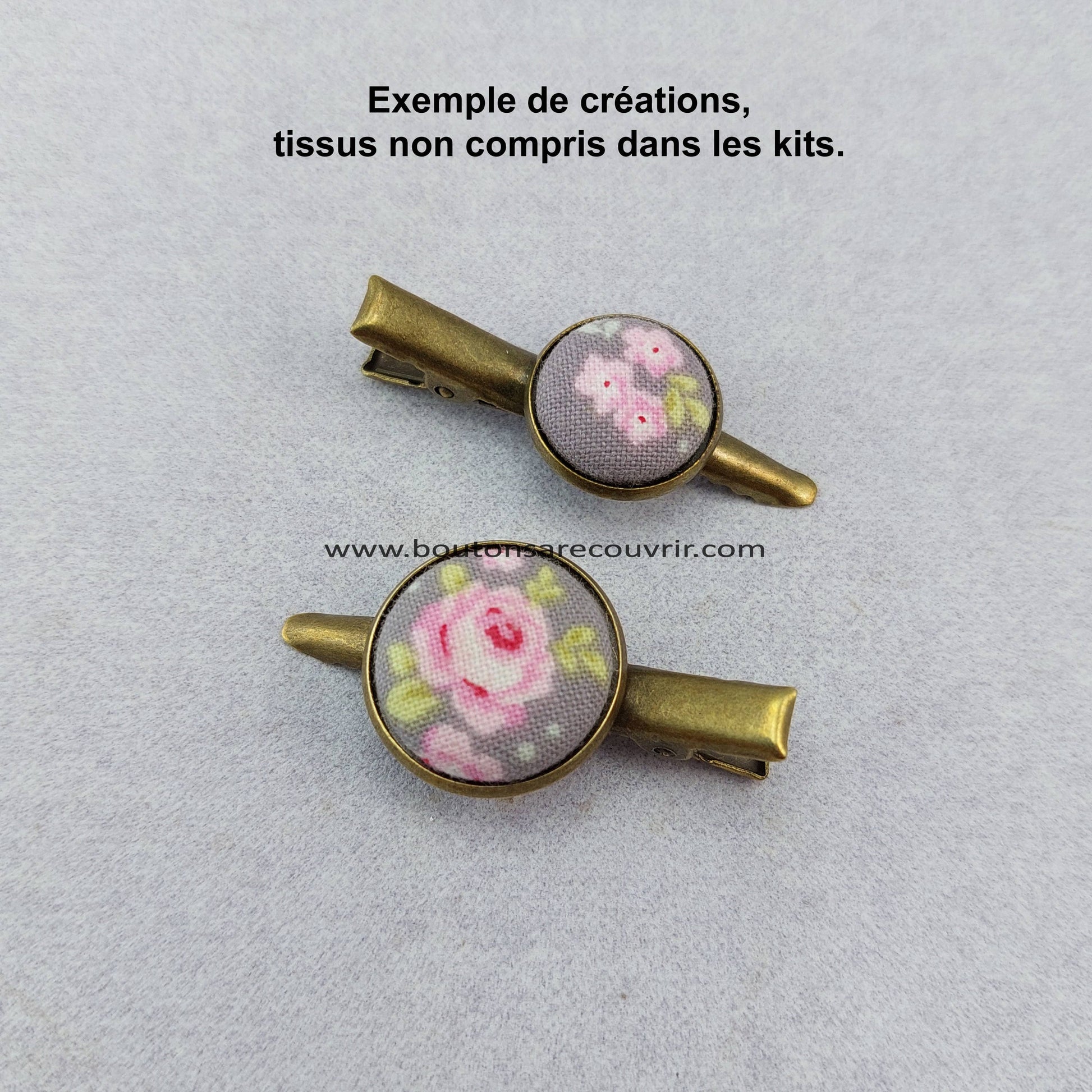 Exemple de créations barrette à cheveux - boutons à recouvrir 19 mm