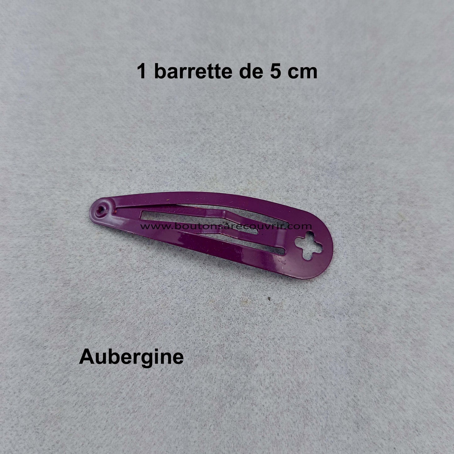 1 barrette de 5 cm - bouton à recouvrir 19 ou 23 mm - AUBERGINE