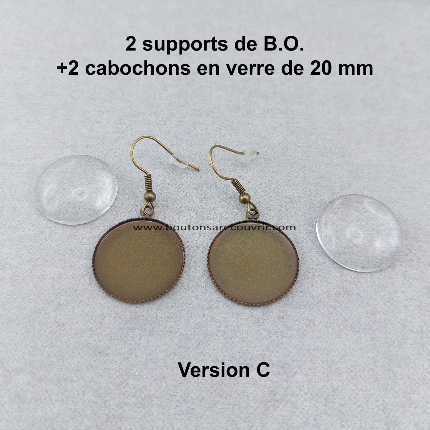 Boucles d'oreilles - boutons à recouvrir et cabochon en verre