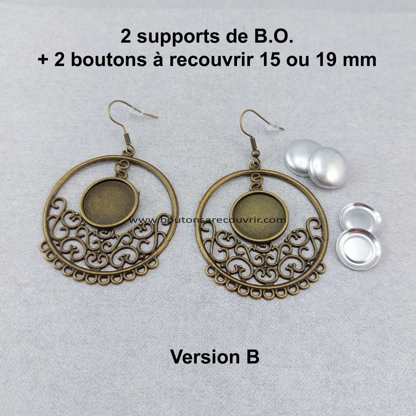 Boucles d'oreilles personnalisables avec des boutons à recouvrir 15 mm