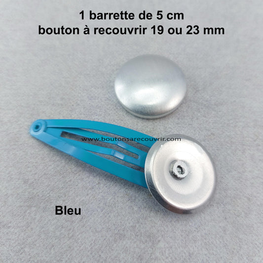 Barrette à cheveux bleu - bouton à recouvrir