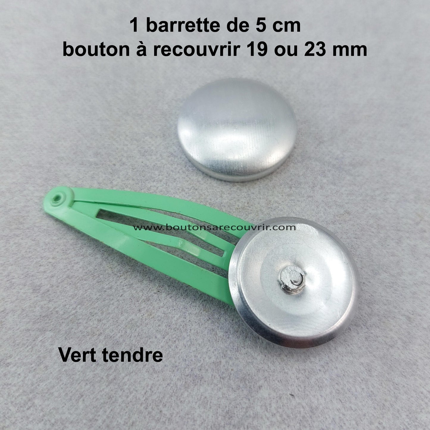 Barrette à cheveux vert boutons à recouvrir