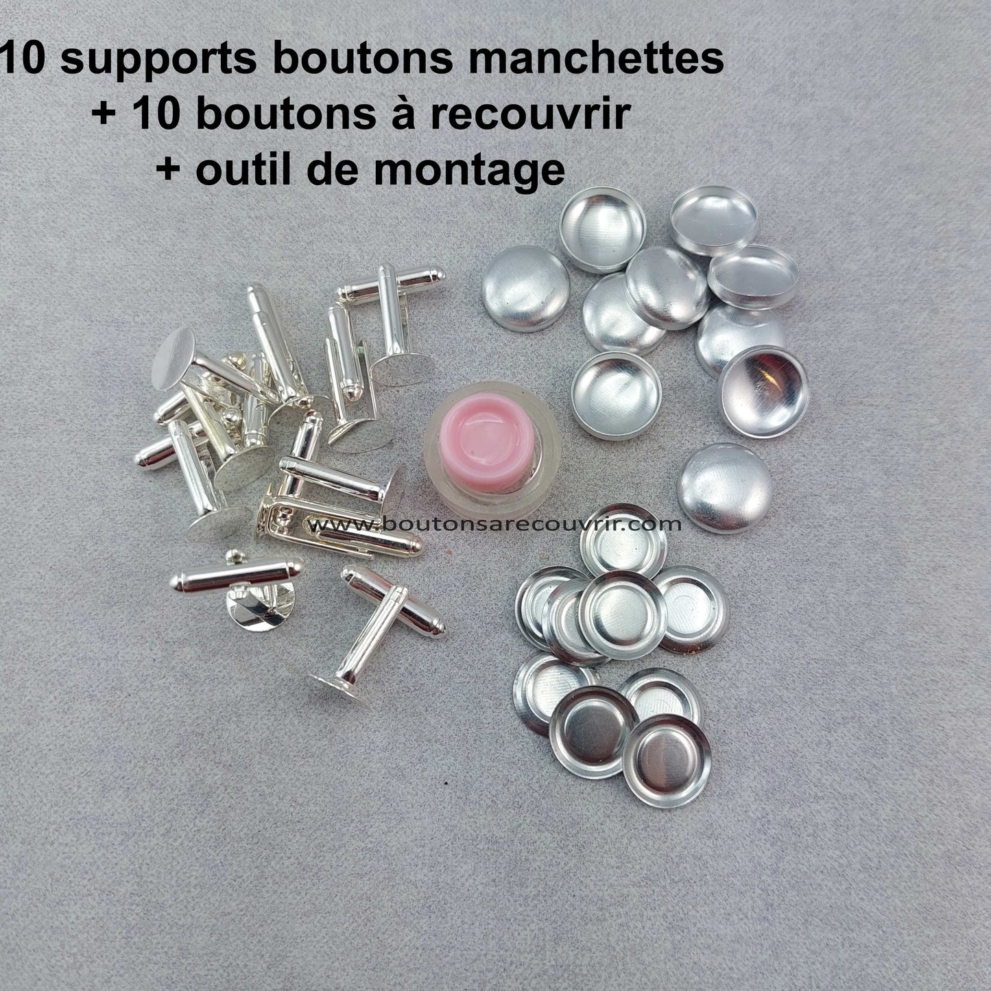 5 paires boutons de manchette à recouvrir avec outil de montage