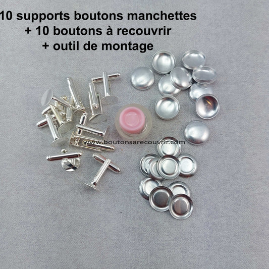 5 paires boutons de manchette à recouvrir avec outil de montage