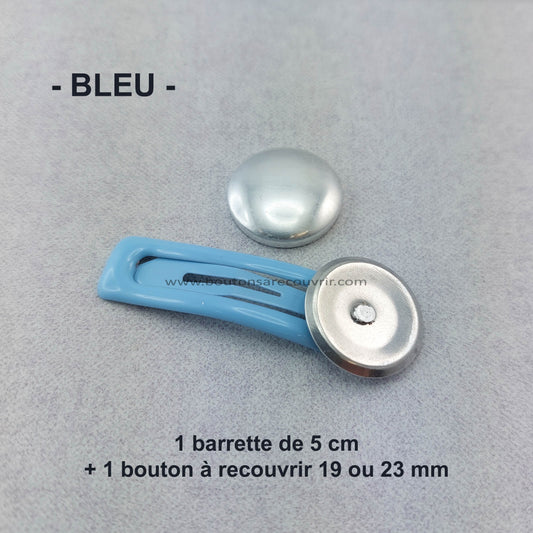 1 barrette de 5 cm - bouton à recouvrir 19 ou 23 mm - BLEU