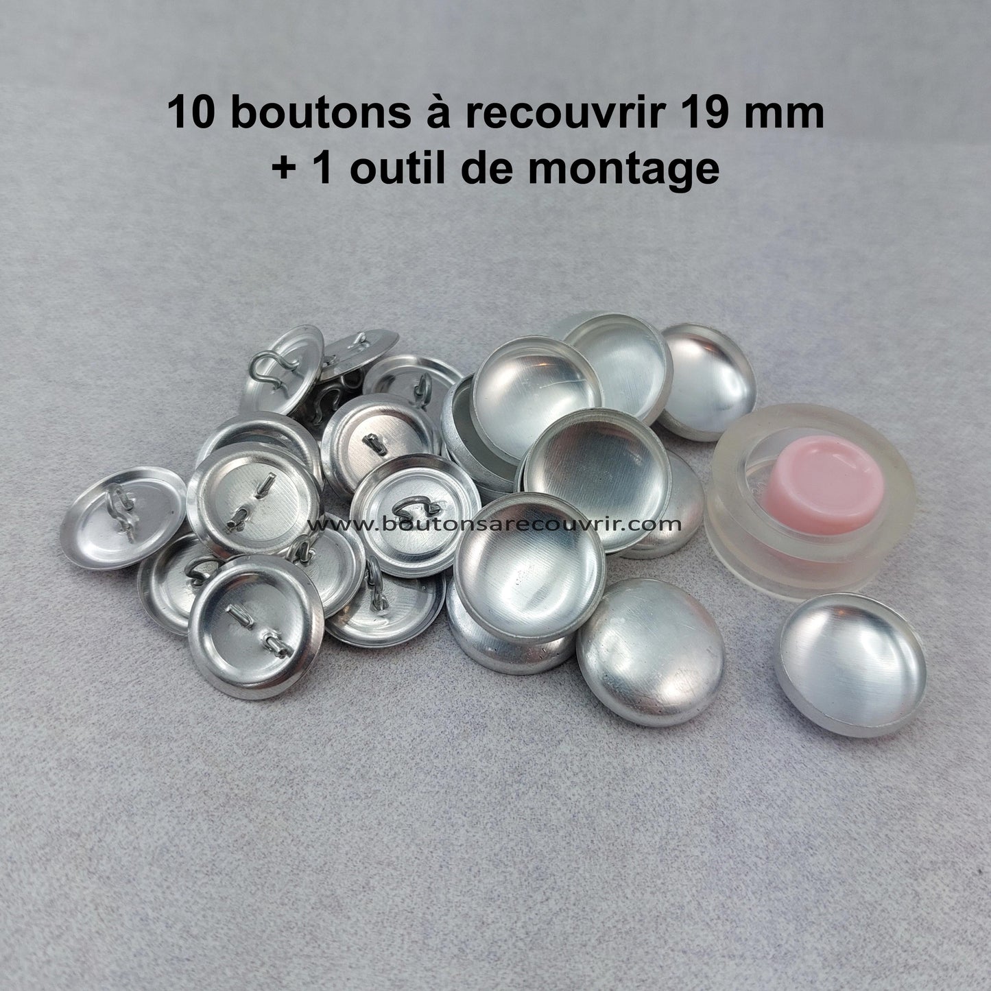 10 boutons à recouvrir 19 mm avec outil de montage