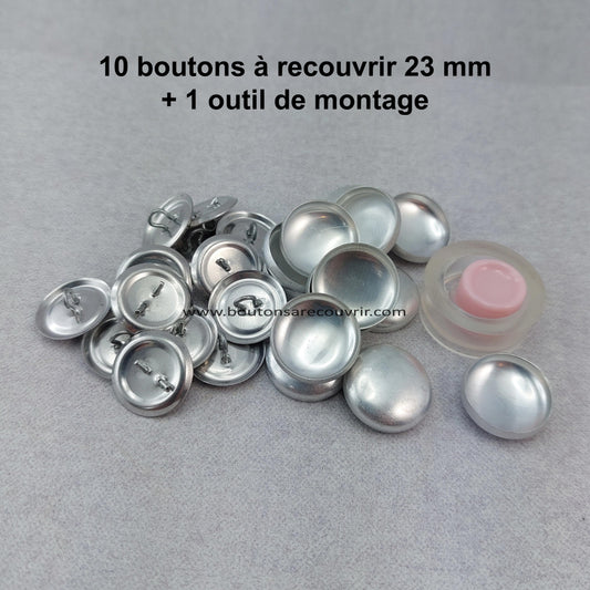 10 boutons à recouvrir 23 mm avec outil de montage