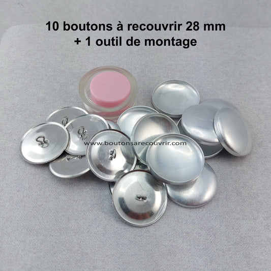 10 boutons à recouvrir 28 mm avec outil de montage