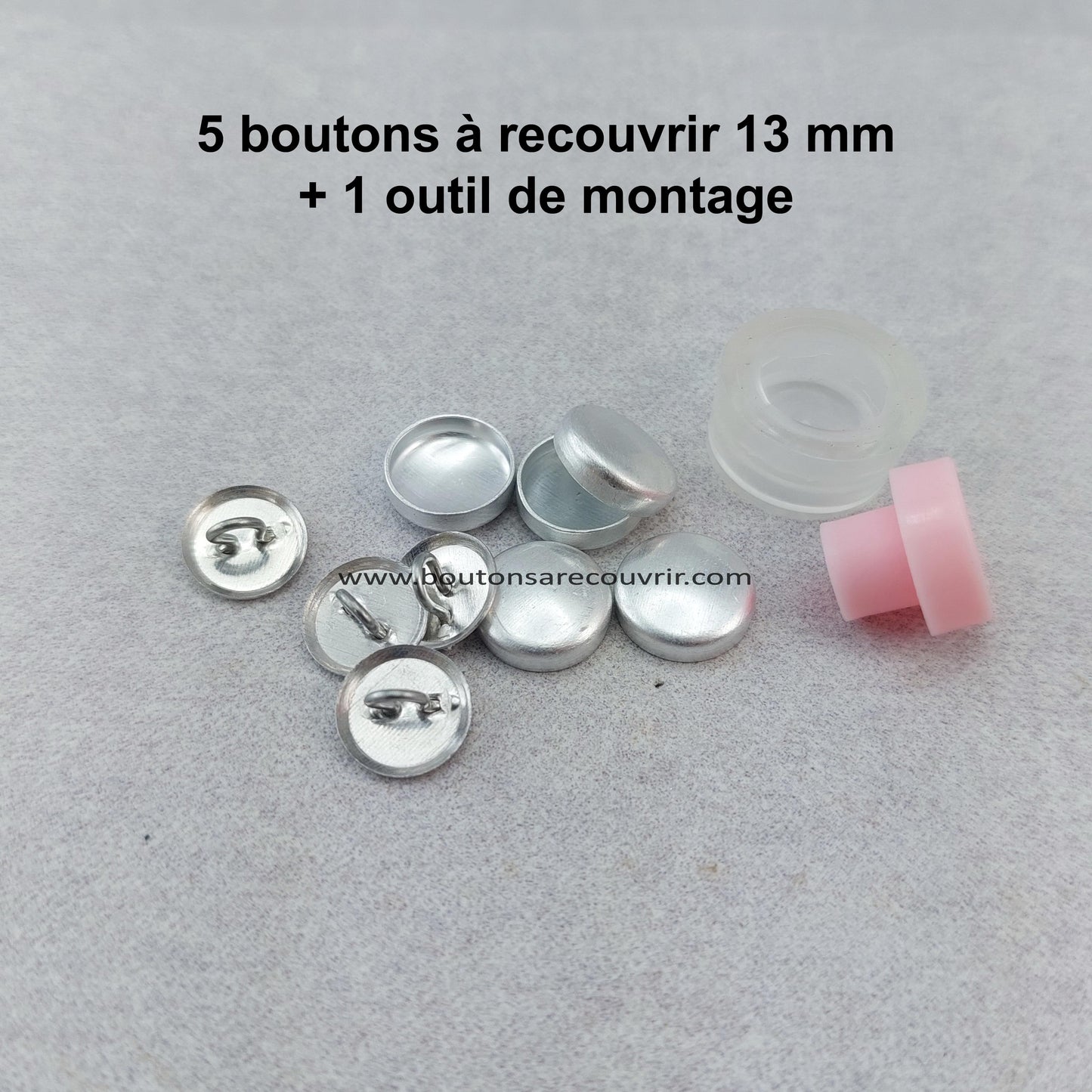 5 boutons à recouvrir 13 mm + outil montage