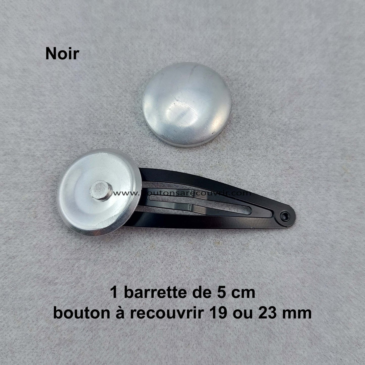 1 barrette de 5 cm - bouton à recouvrir 19 ou 23 mm - NOIR